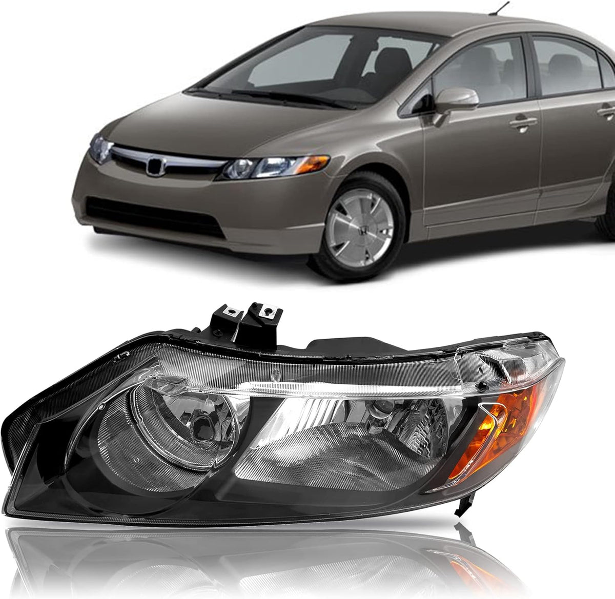 Halogen Headlights Assembly for 2006 2007 2008 Honda Civic Y380553