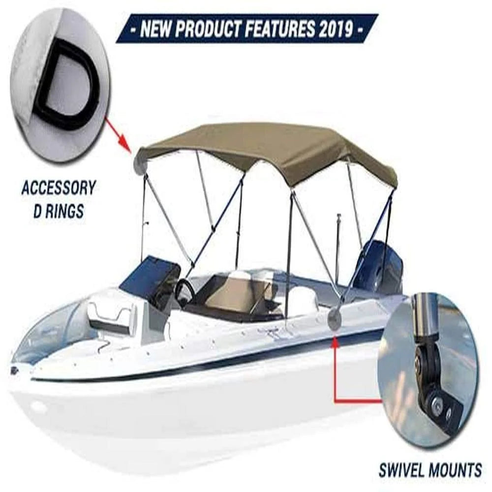 3 Bow Bimini Top Boat Cover 600D Canvas, 1” Aluminum Frame, Storage Boot, 46" H S8388