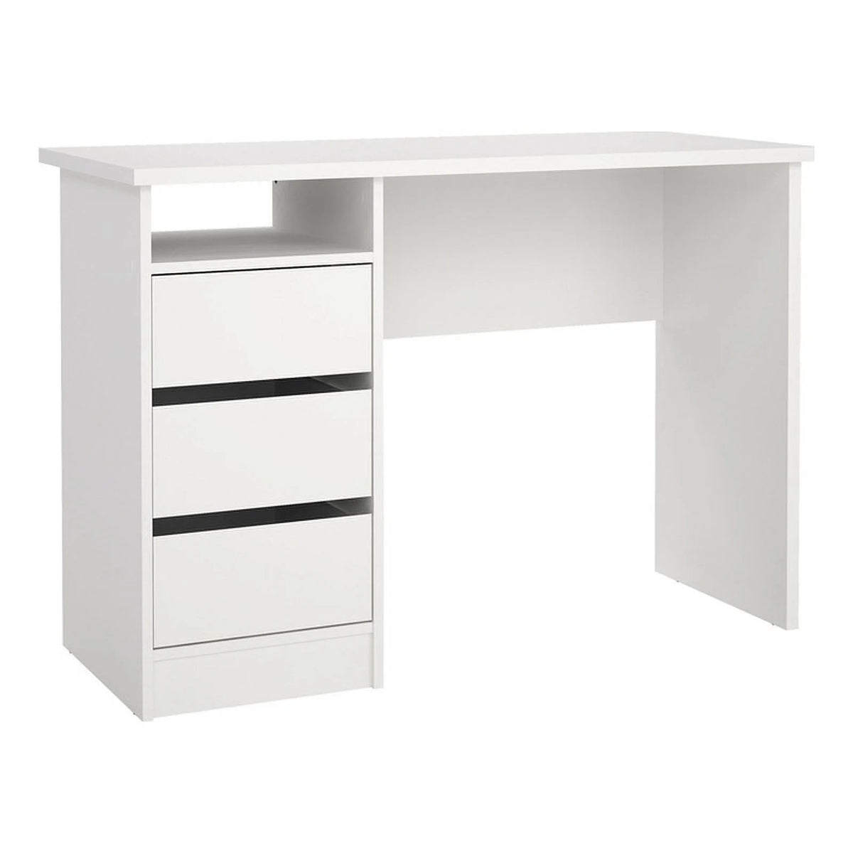 White Writing Desk with 3 Storage Drawers and Open Shelf B7683