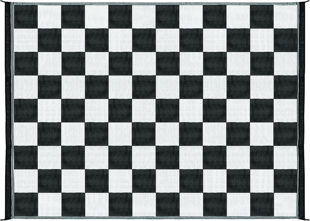 Black & White Checkered Outdoor Patio Mat 9' x 12' G20715
