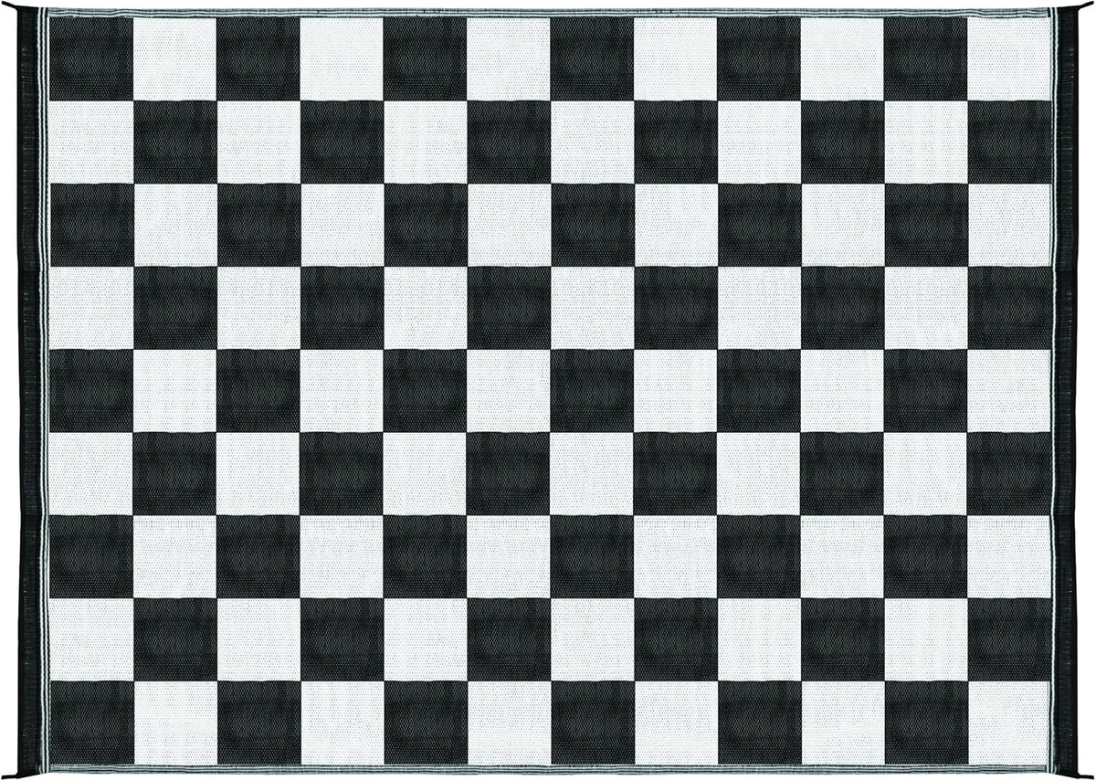 Black & White Checkered Outdoor Patio Mat 9' x 12' G20715