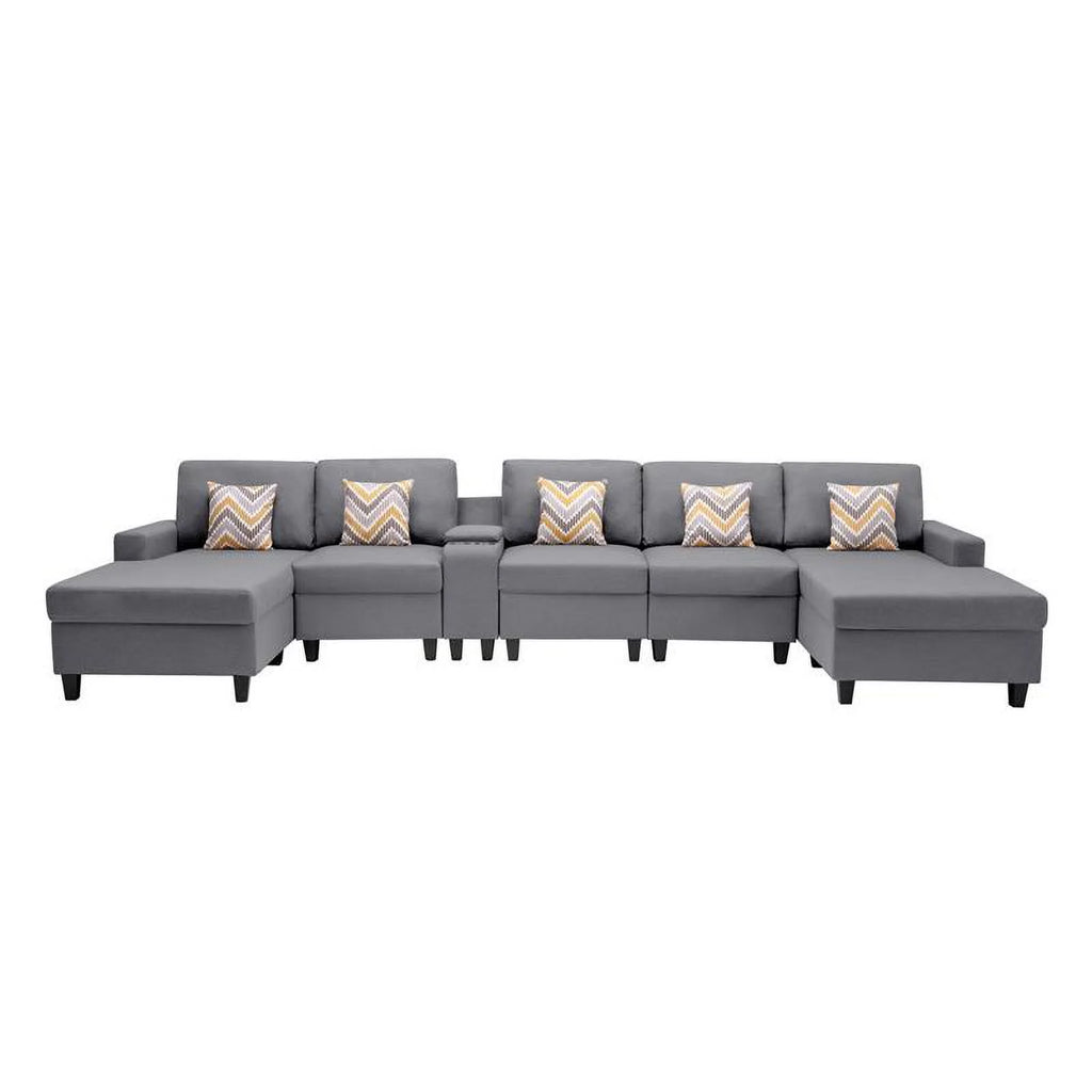 Gray Fabric 6Pc Double Chaise Sectional S536