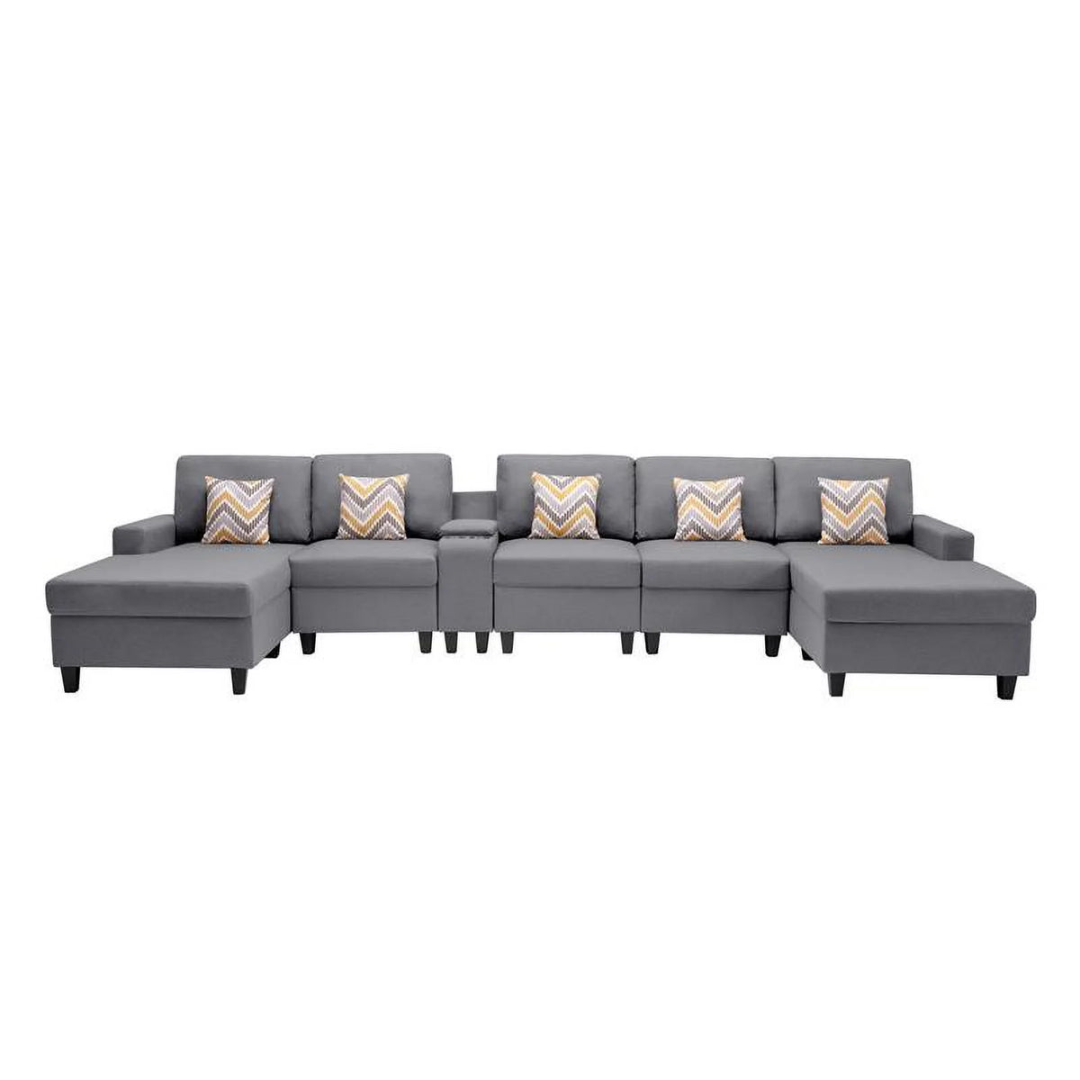 Gray Fabric 6Pc Double Chaise Sectional S536