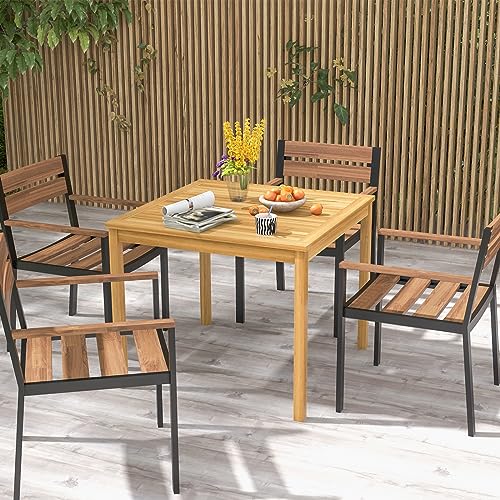 Square Acacia Wood Outdoor Dining Table with Umbrella Hole N737