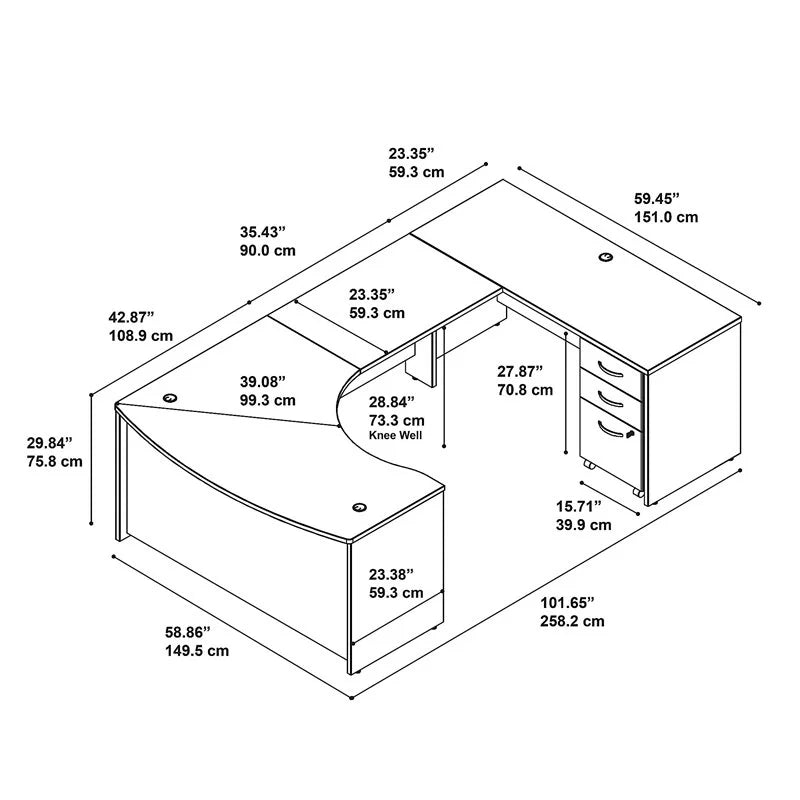 U-Shaped Desk with Mobile File Cabinet J348