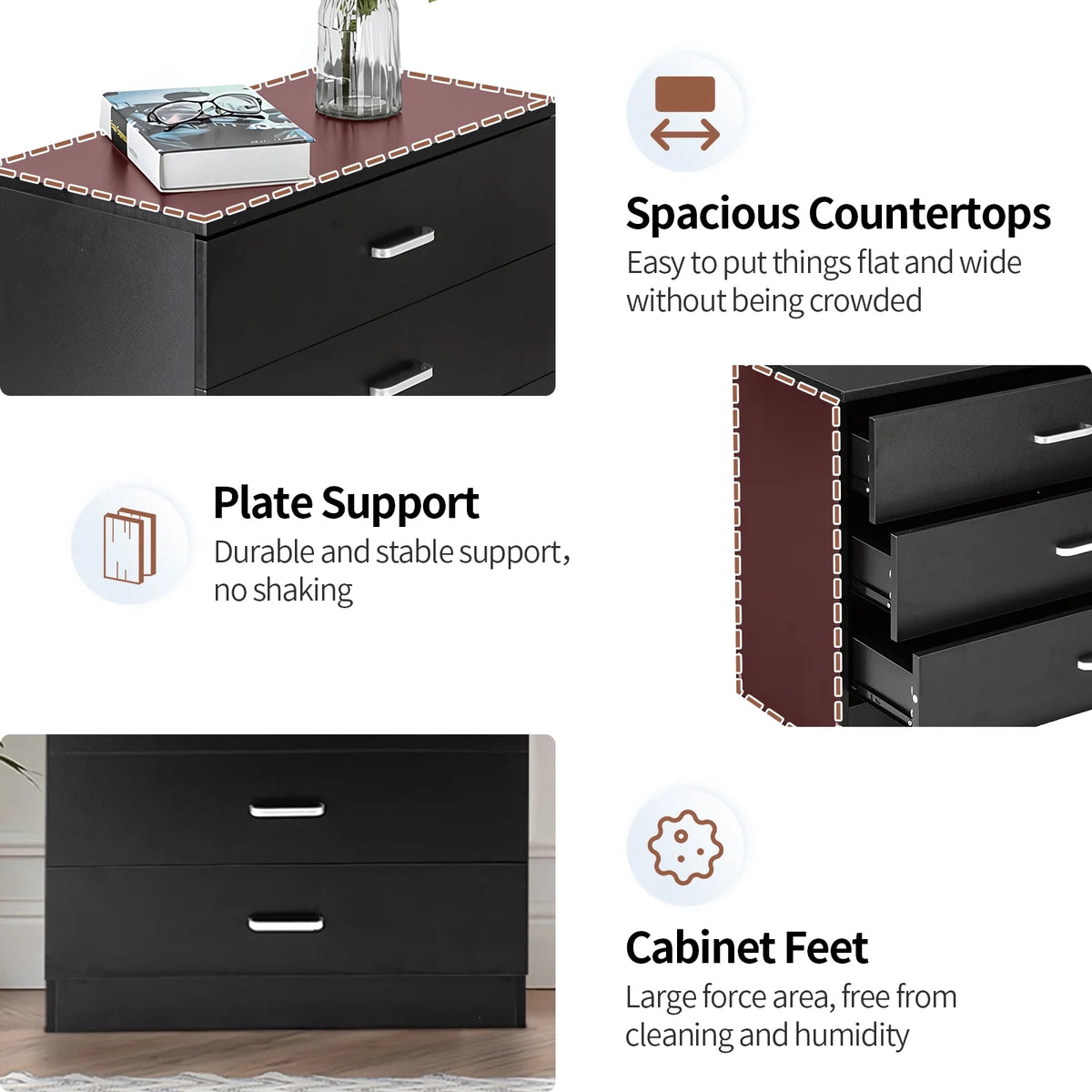Black Wooden Storage Chest of Drawers Q595