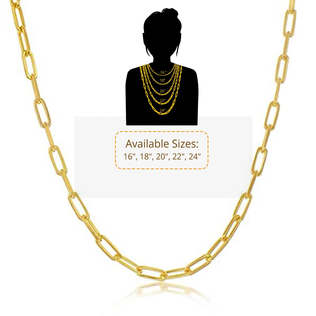 Sterling Silver Gold Plated Paperclip Chain Necklace, 1.8mm, 16.0" M804832