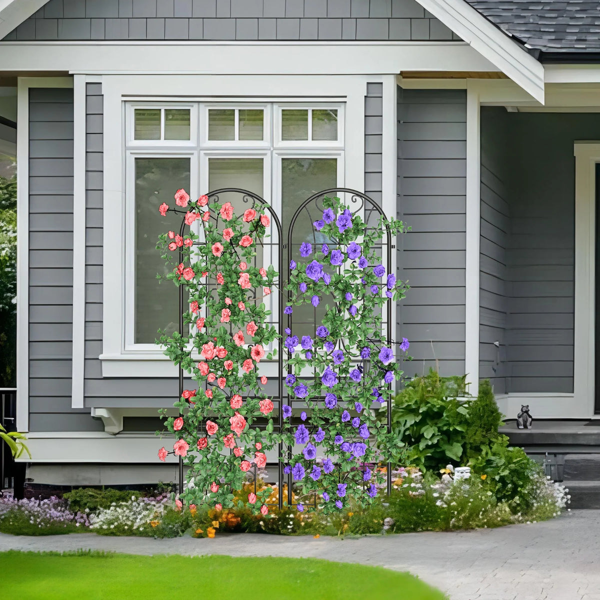 Black Metal Garden Arch Trellises 2 Pack R881362