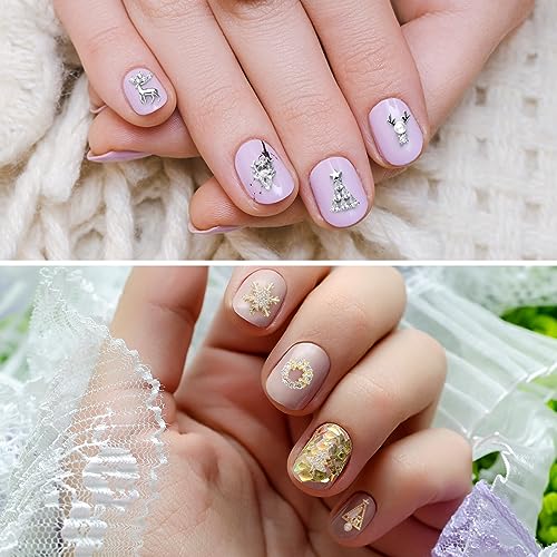 24 Pcs Christmas Nail Charms Rhinestones Snowflake Deer Wreaths Tree Bell Nail Gems 3D Gold Silver Art Jewels Metal Diamonds D589
