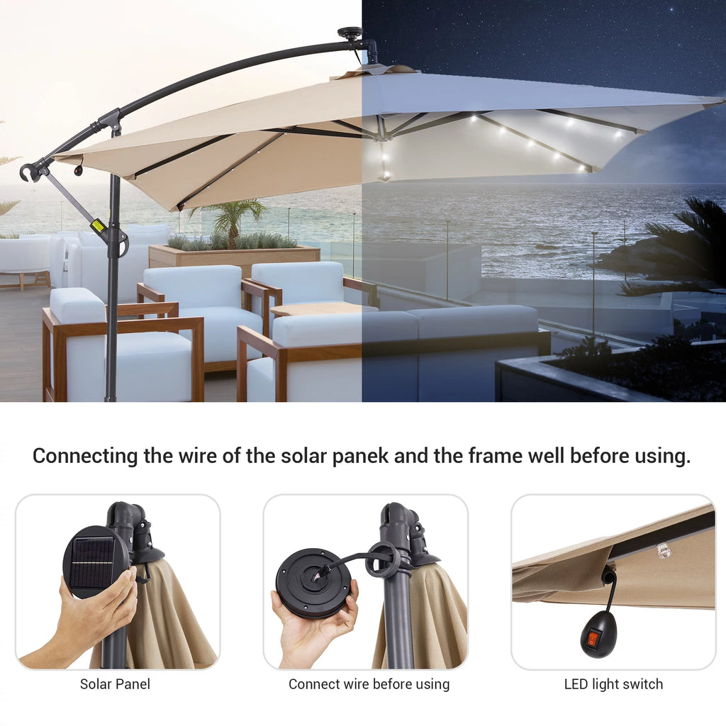 8.2 x 8.2ft LED Offset Hanging Umbrella with Base T6503