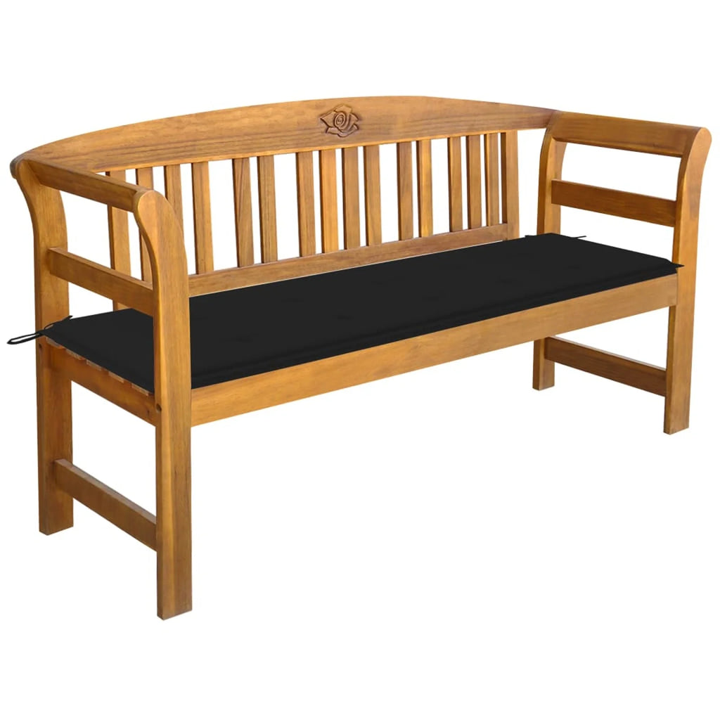 Acacia Wood Garden Bench with Black Seat Cushion J919871