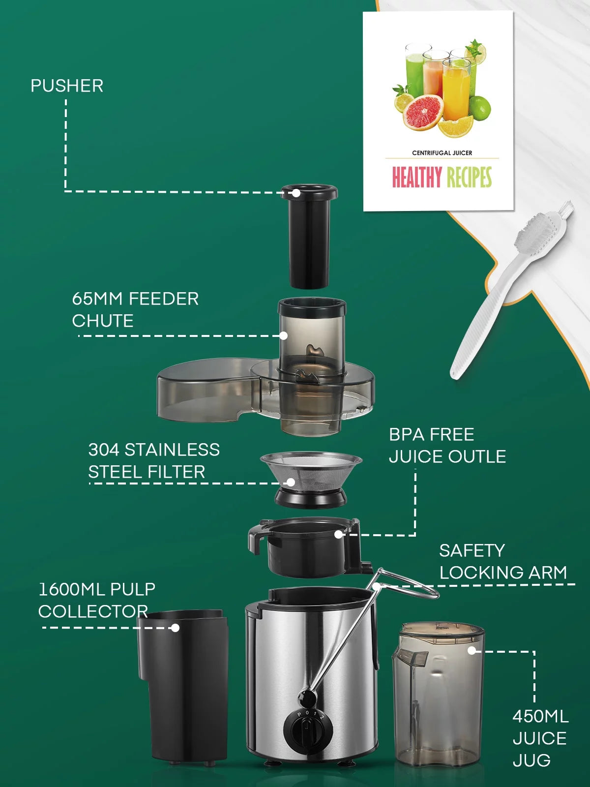 Juicer Machines Vegetable and Fruit with 3-Speed Setting 400W Motor L832323