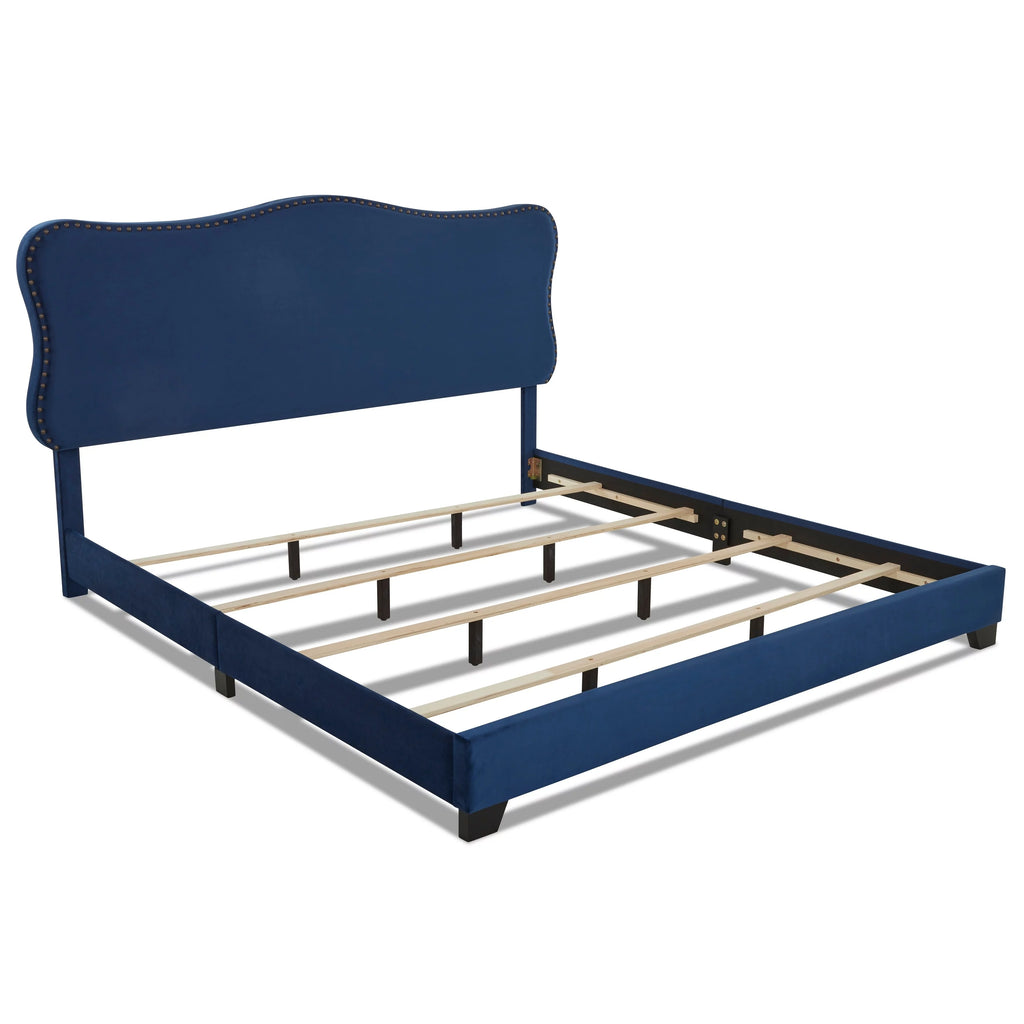 Blue Velvet Upholstered King Bed A827