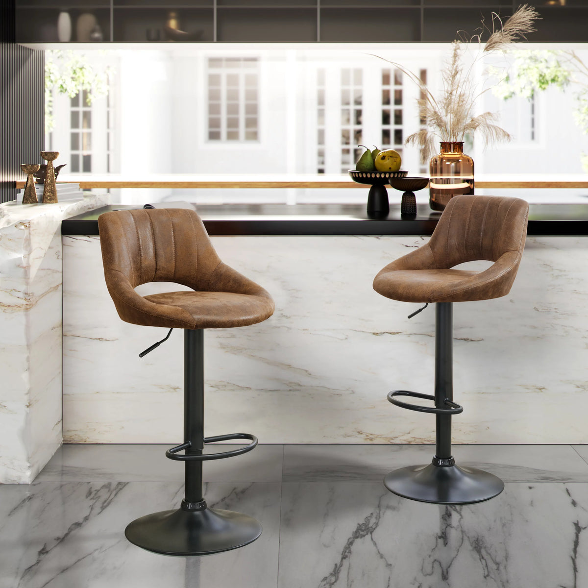 Set of 2 Swivel Adjustable Height PU Leather Bar Stool V314