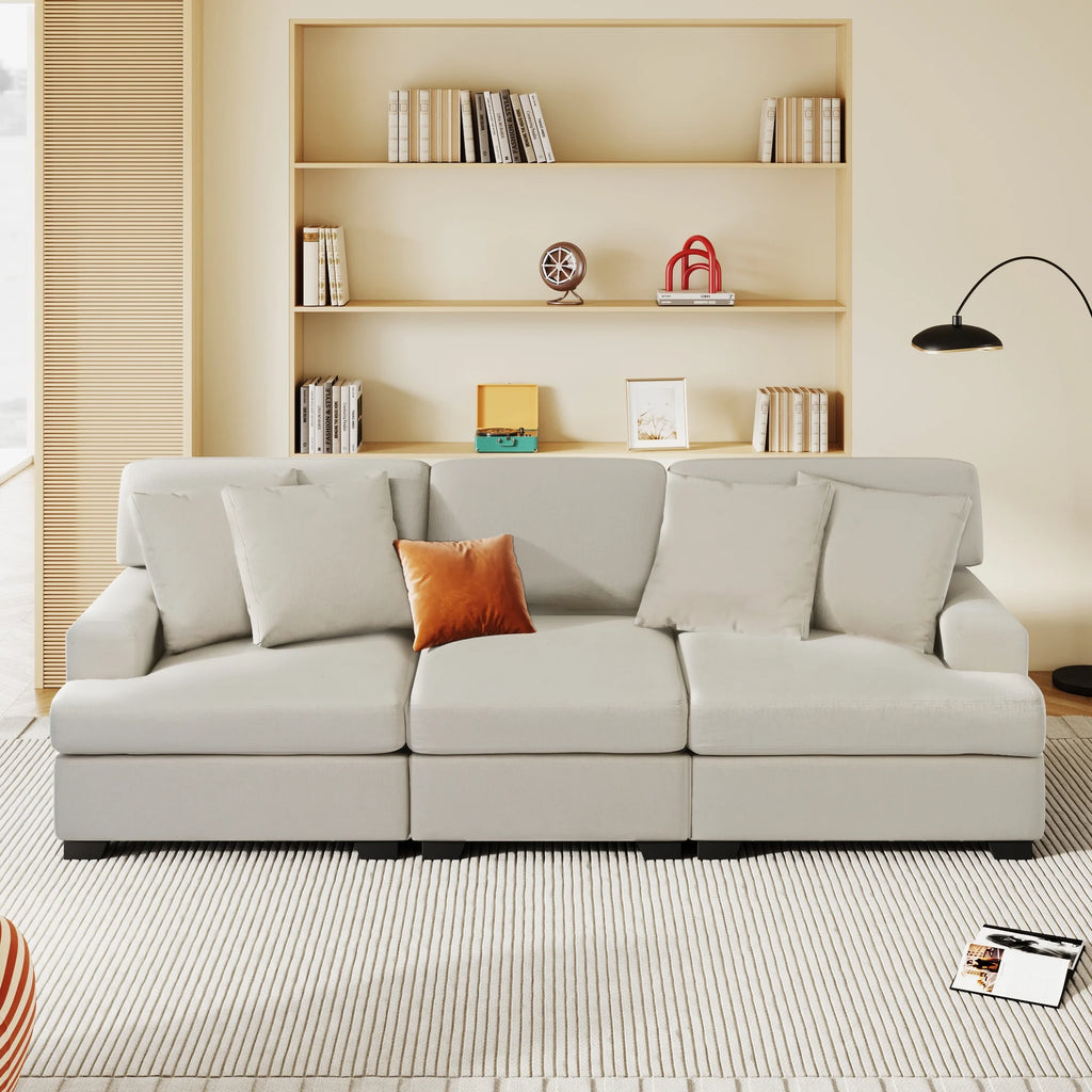 Beige Linen 3 Seater Sofa with 4 Pillows H6738
