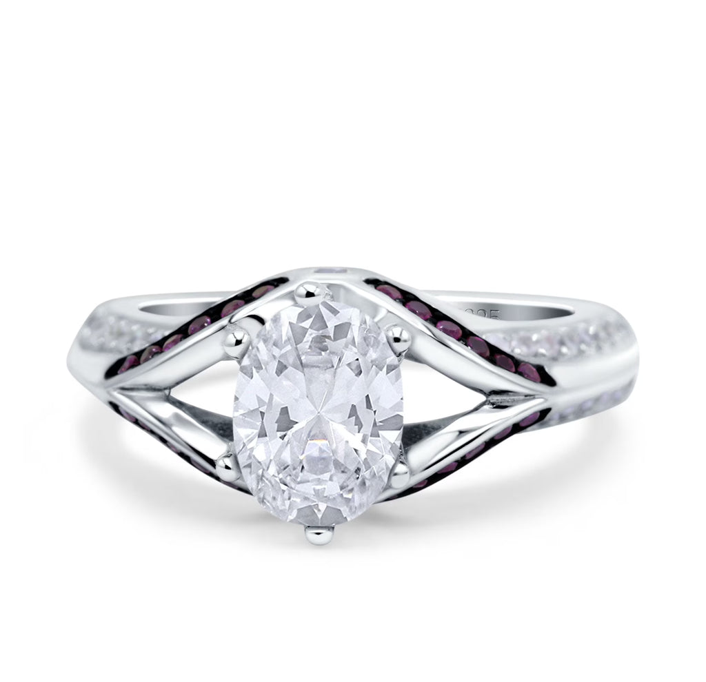 Split Shank Halo Oval Engagement Ring 925 Sterling Silver W668