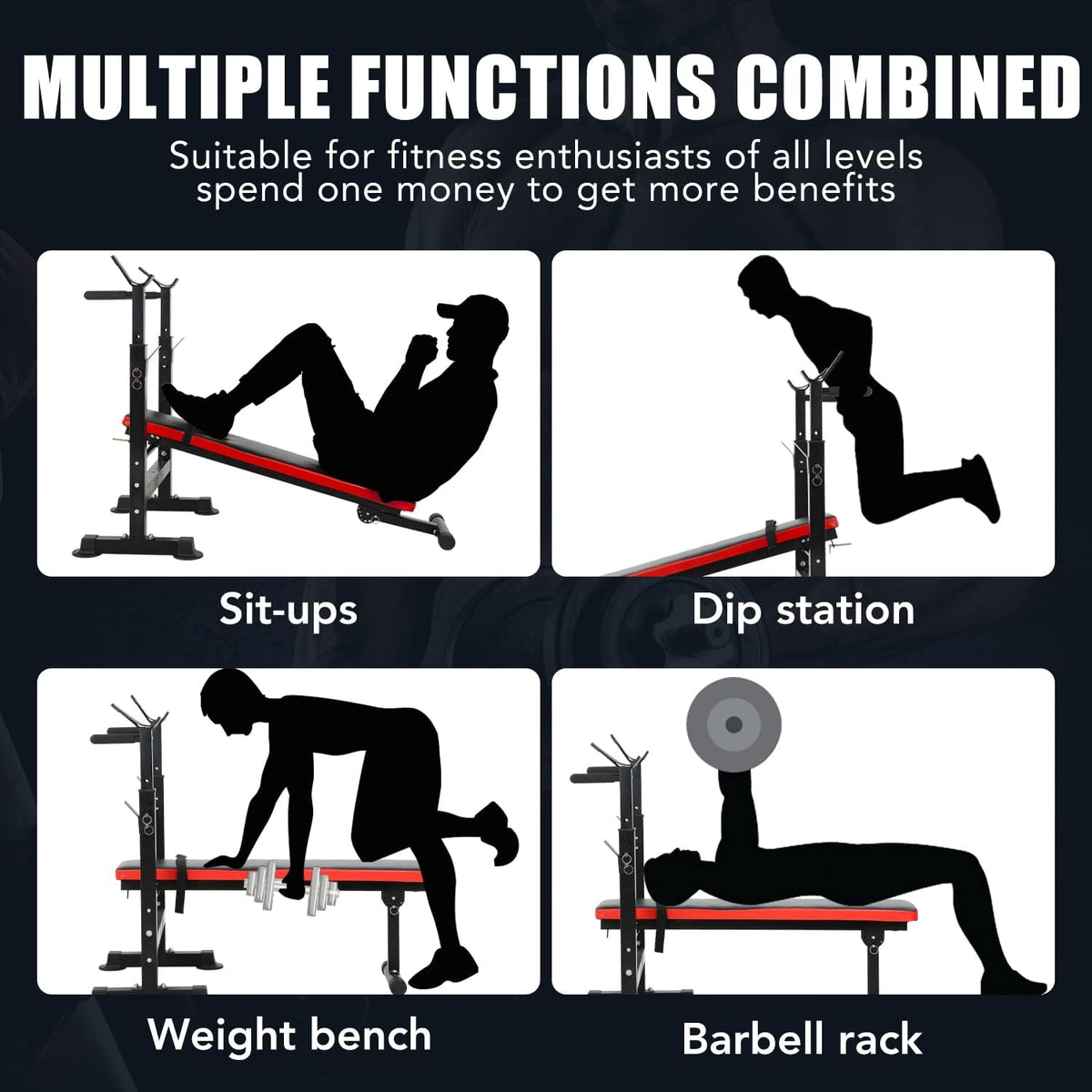Adjustable Weight Bench with Barbell Rack X4161