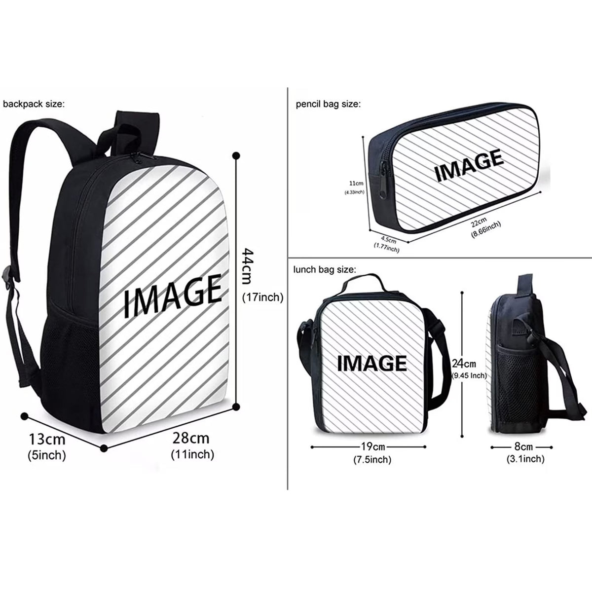 Sunflower Panda Kids Bookbag 3 Pieces Set with Thermal Lunch Bag and Pen Pouch S871