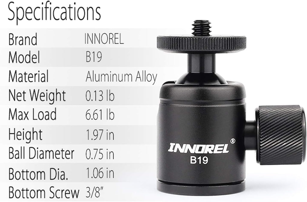 Mini Tripod Ball Head Metal Ballhead 360° Pan 90° Tilt with 3/8 to 1/4 Adapter CNC Ballheads, Max Load 6.61 lb T409