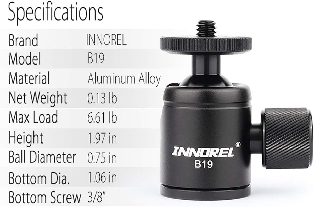 Mini Tripod Ball Head Metal Ballhead 360° Pan 90° Tilt with 3/8 to 1/4 Adapter CNC Ballheads, Max Load 6.61 lb T409