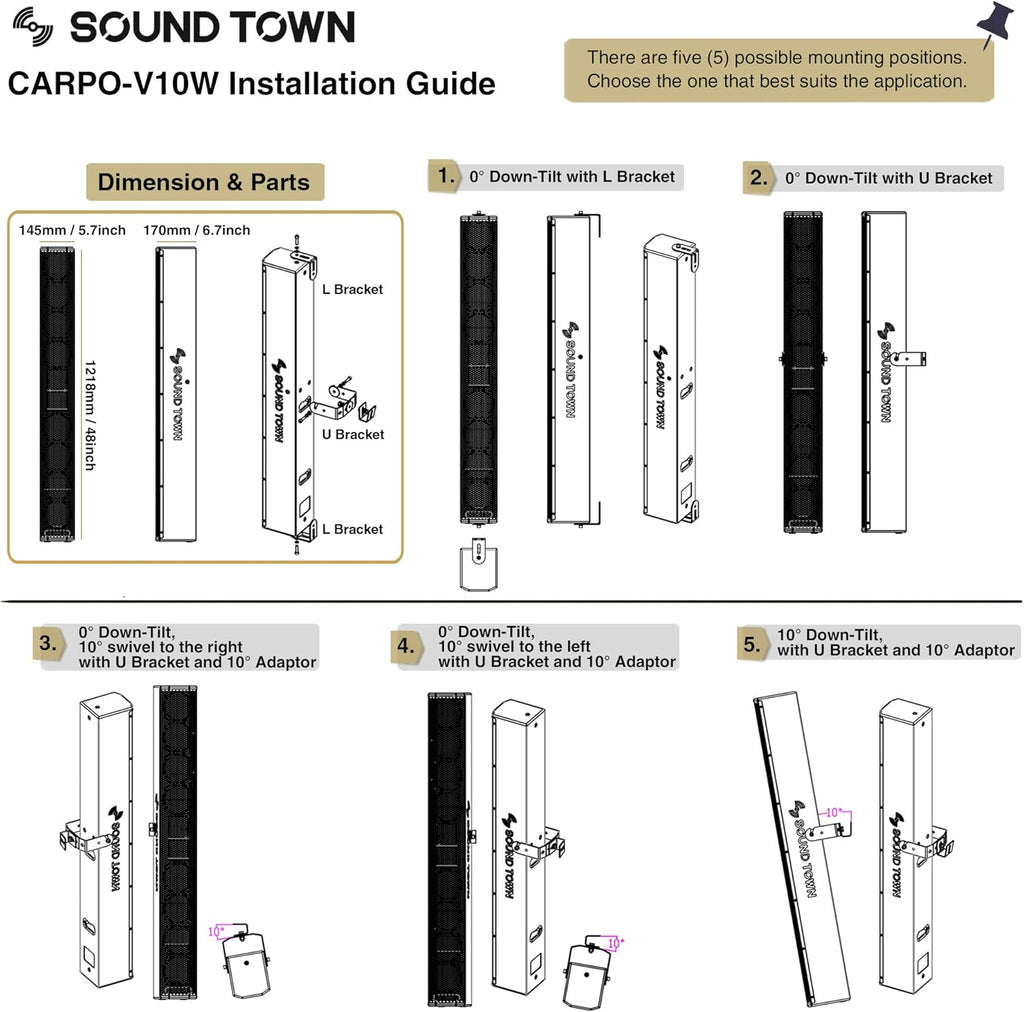 White Passive Wall-Mount Column Line Array Speaker with 8 x 5” Woofers Y718088