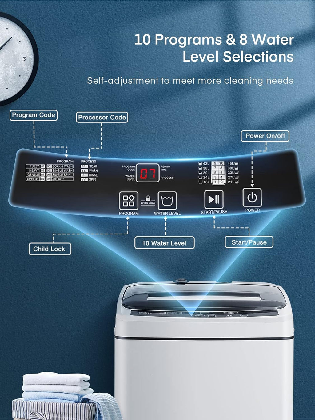 Portable Top Load Washing Machine 1.5 Cu.Ft 11lbs Capacity 8 Programs 10 Water Levels Z826077