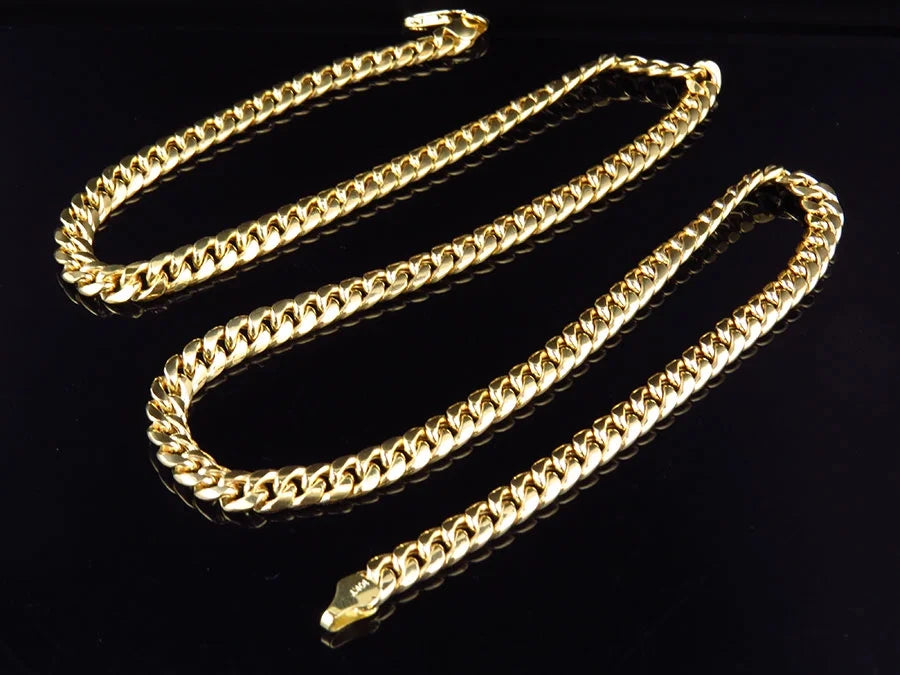 10K Yellow Gold Miami Cuban Link Chain Necklace 24-30" D821