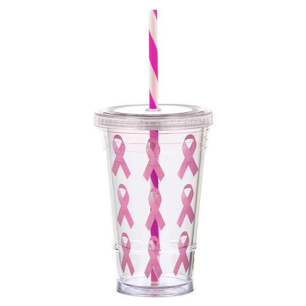 16 oz Double Wall Tumbler with Striped Straw U114100