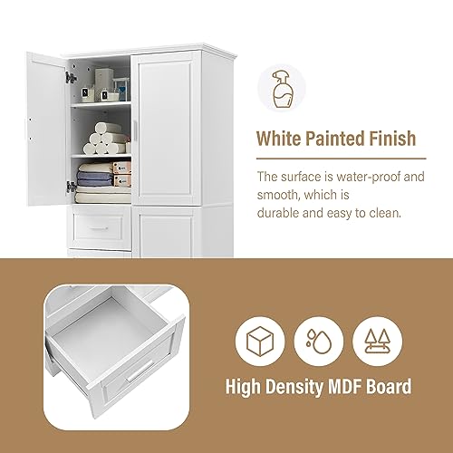 White Wood Pantry Cabinet with Shelves and Drawer G37571