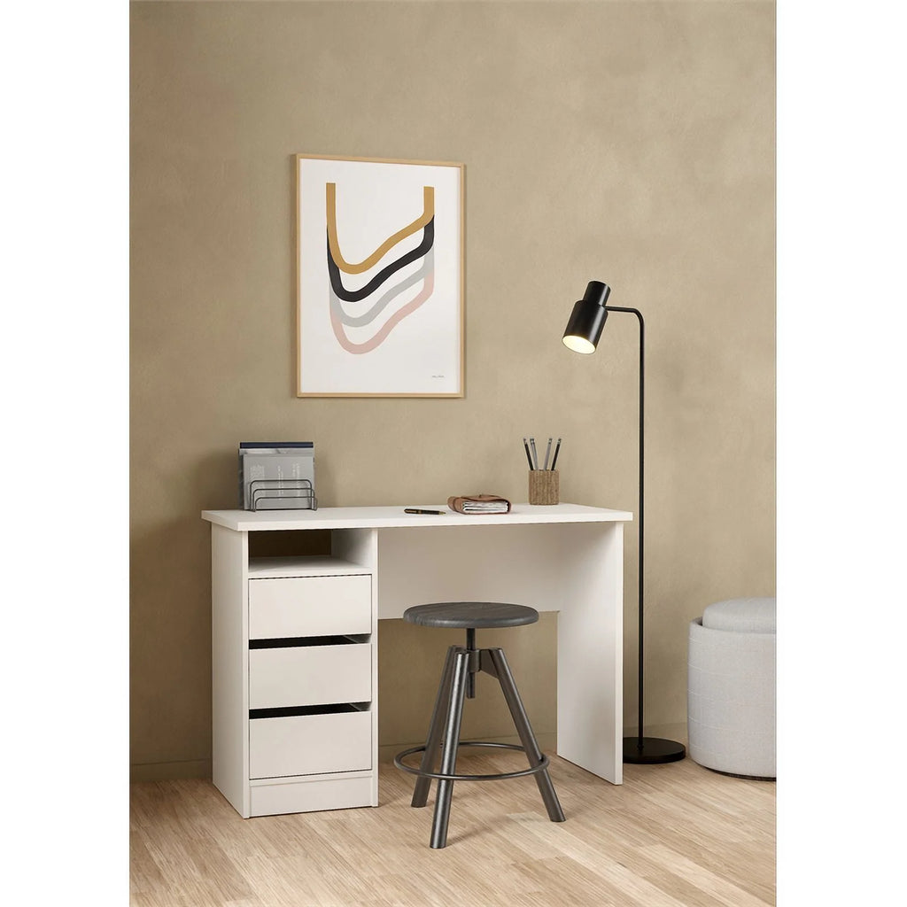 White Writing Desk with 3 Storage Drawers and Open Shelf B7683