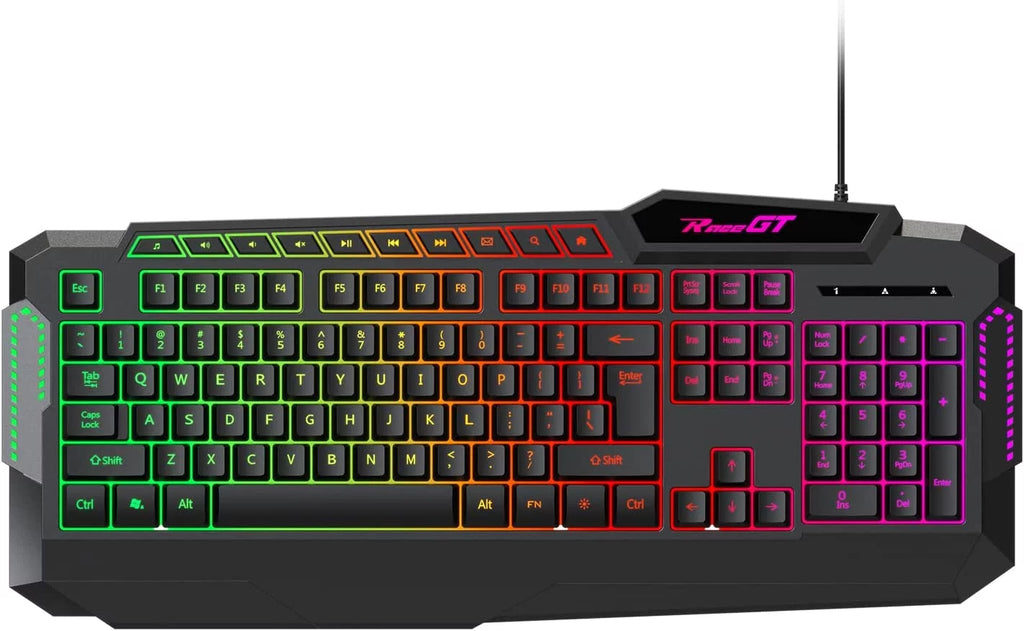 114 Keys Full Size Wired Rainbow LED Backlit Quiet Computer Keyboard with Wrist Rest S319