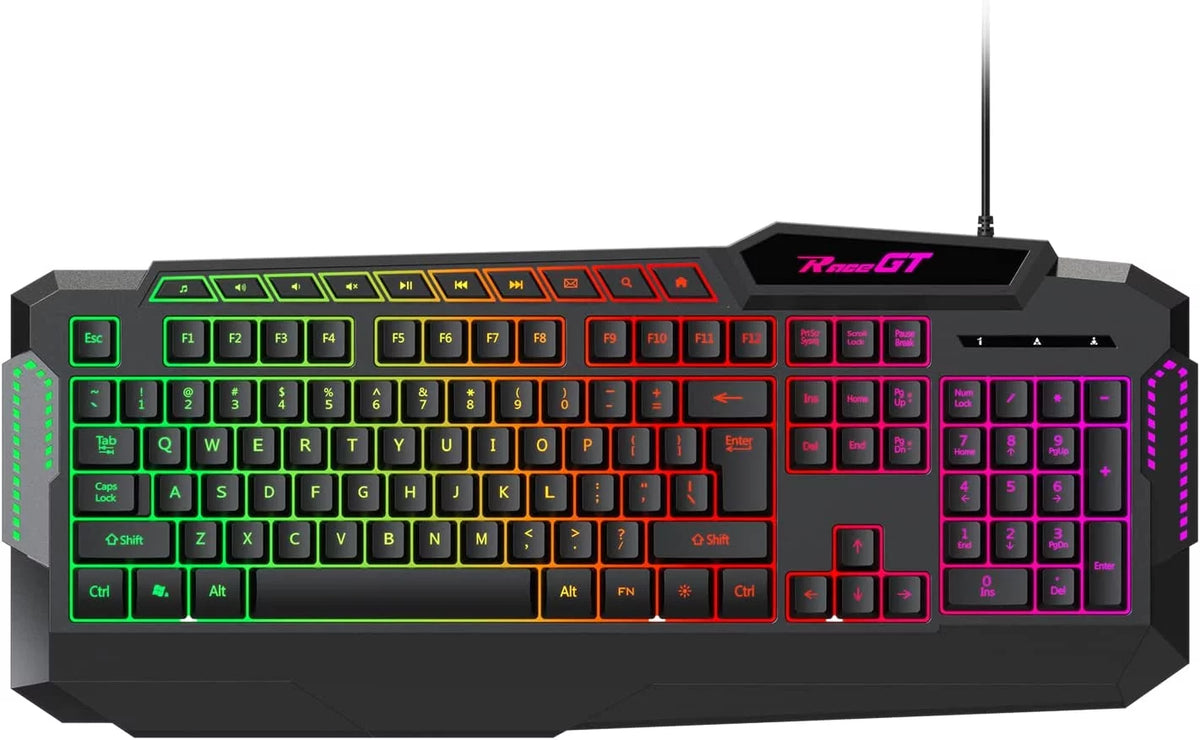 114 Keys Full Size Wired Rainbow LED Backlit Quiet Computer Keyboard with Wrist Rest S319
