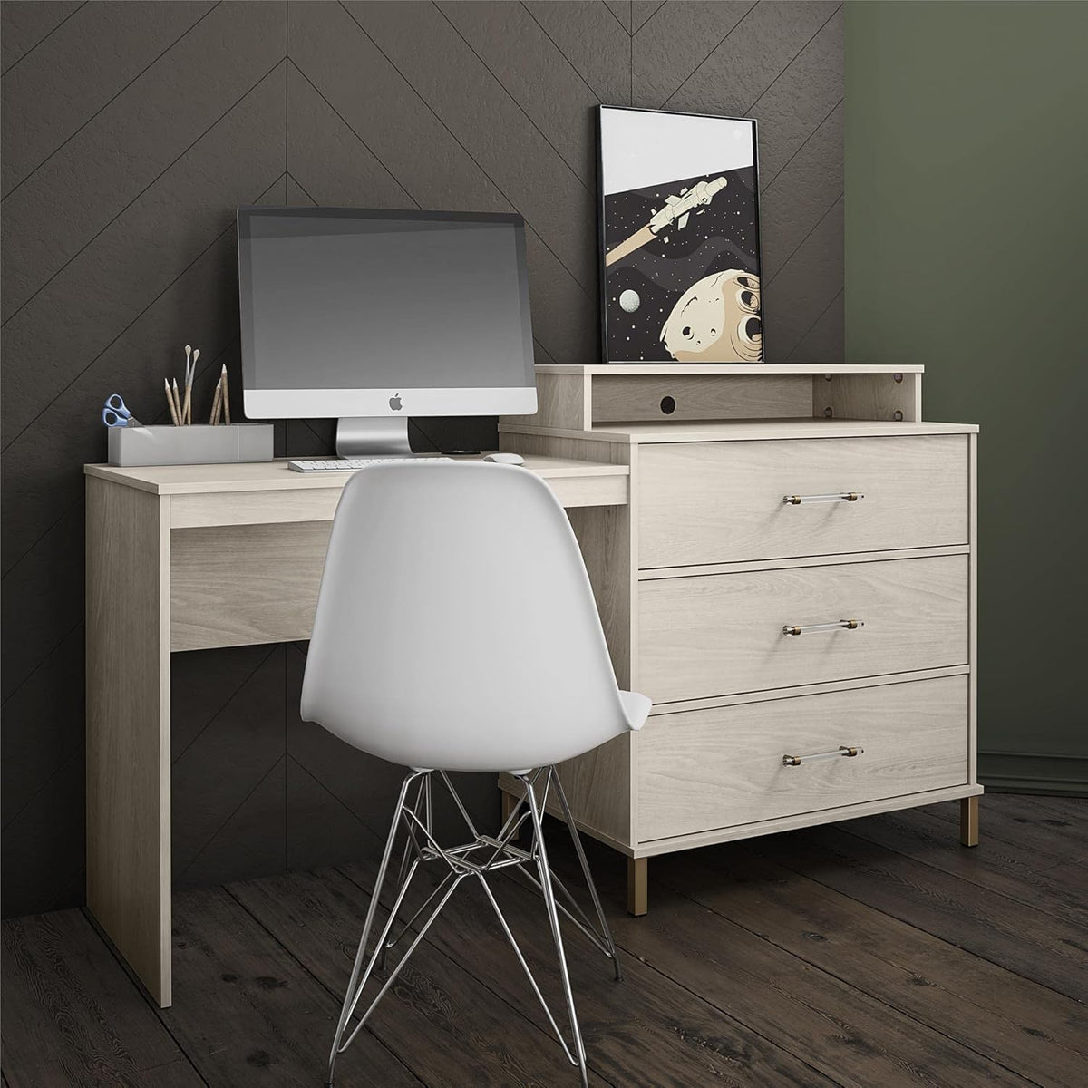 White Oak Dresser/Desk Combo with Wireless-charger V623