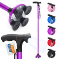 Folding Walking Cane with LED Light, Adjustable Quad Base with Carrying Bag M666