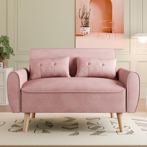 Dark Gray Linen Fabric 2-Seat Loveseat Sofa with Back Cushions and Tapered Legs M206660