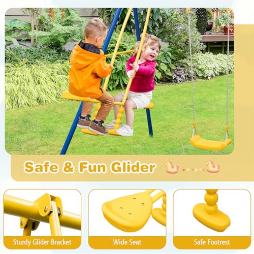 440 lbs Heavy Duty Metal Swing Set with Swing, Glider, Gym Rings L757995