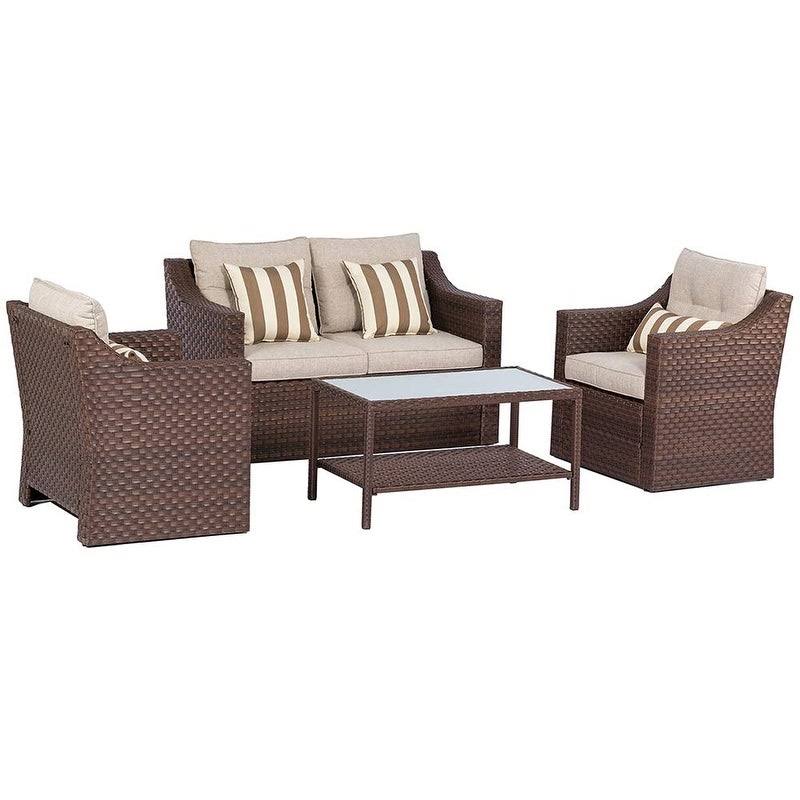 4-Piece All Weather Wicker Patio Furniture Set with Glass Coffee Table U857920