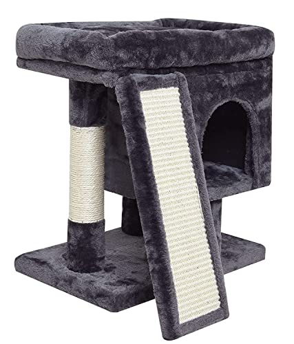 Beige Small Cat Tree with Scratching Post and Cave J465152