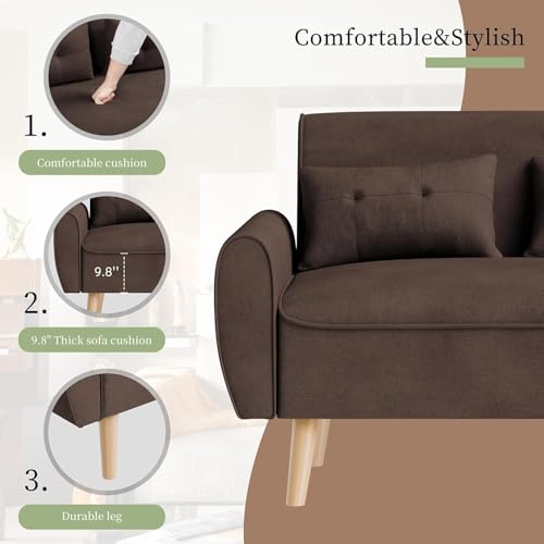 Dark Gray Linen Fabric 2-Seat Loveseat Sofa with Back Cushions and Tapered Legs M206660