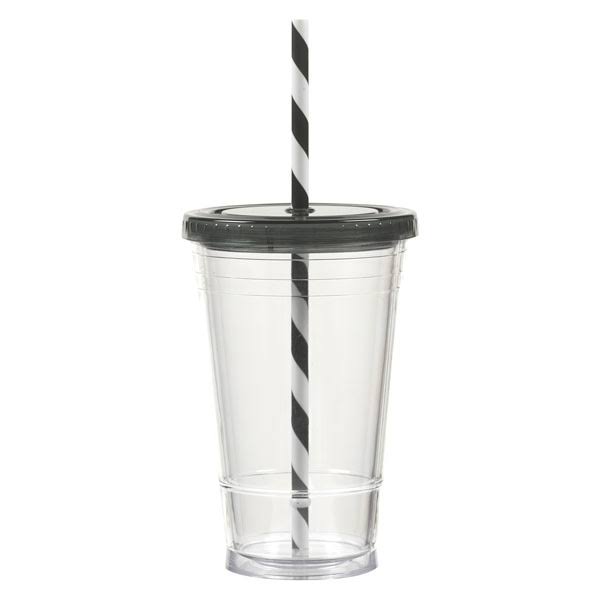 16 oz Double Wall Tumbler with Striped Straw U114100