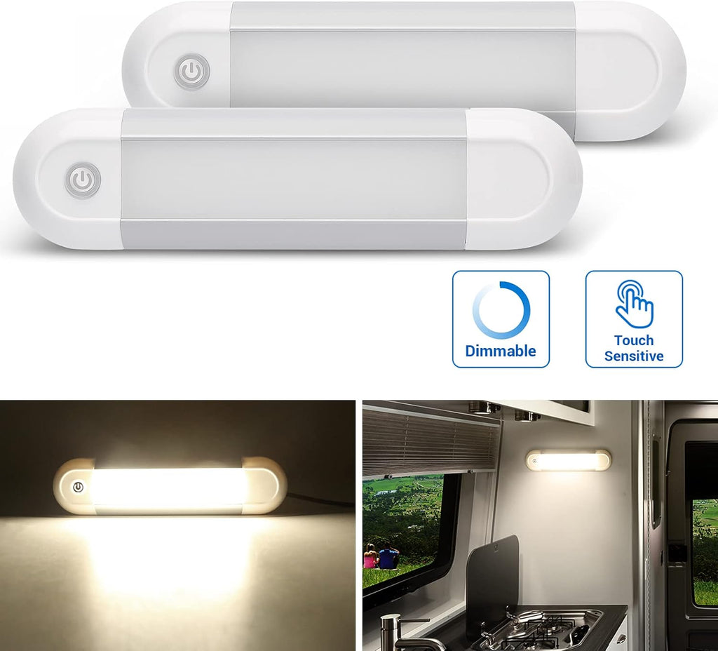 2 Pack 12V LED RV Ceiling Dome Lights with Touch Dimmer, Natural White 4000K E157213