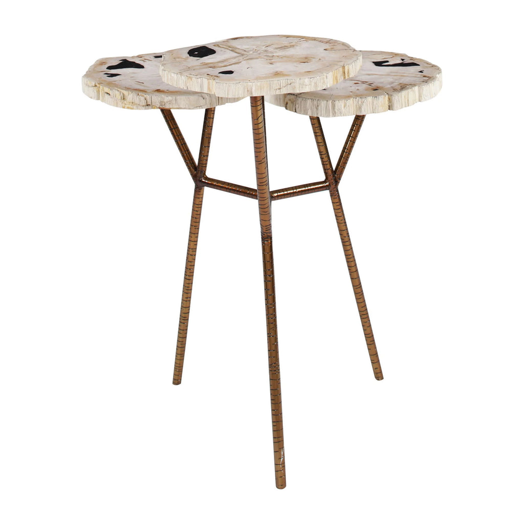 Bronze Petrified Stone 3 Tier Accent Table with Gold Base U70140