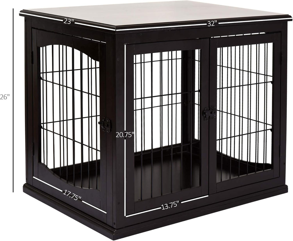 26'' Wooden Dog Cage Pet Crate Kennel with Double Door, Dark Brown C26351