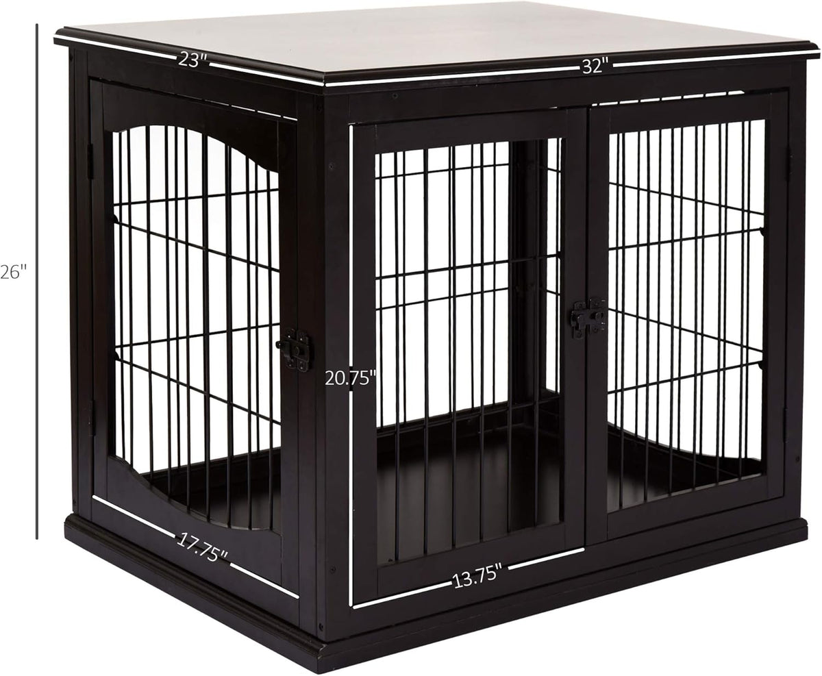26'' Wooden Dog Cage Pet Crate Kennel with Double Door, Dark Brown C26351