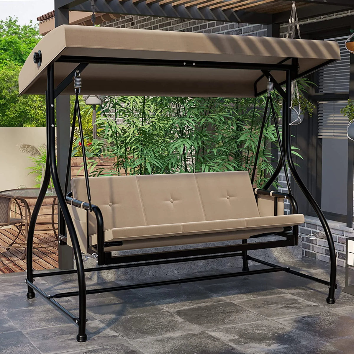 3 Person Outdoor Swing Chair with Adjustable Canopy W33023