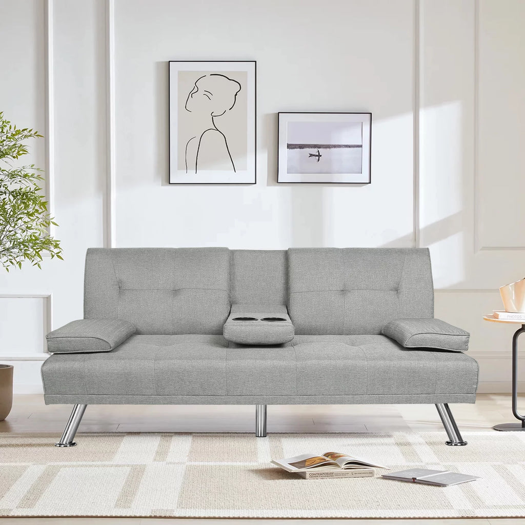 Dark Gray Linen Convertible Futon Sofa J9424