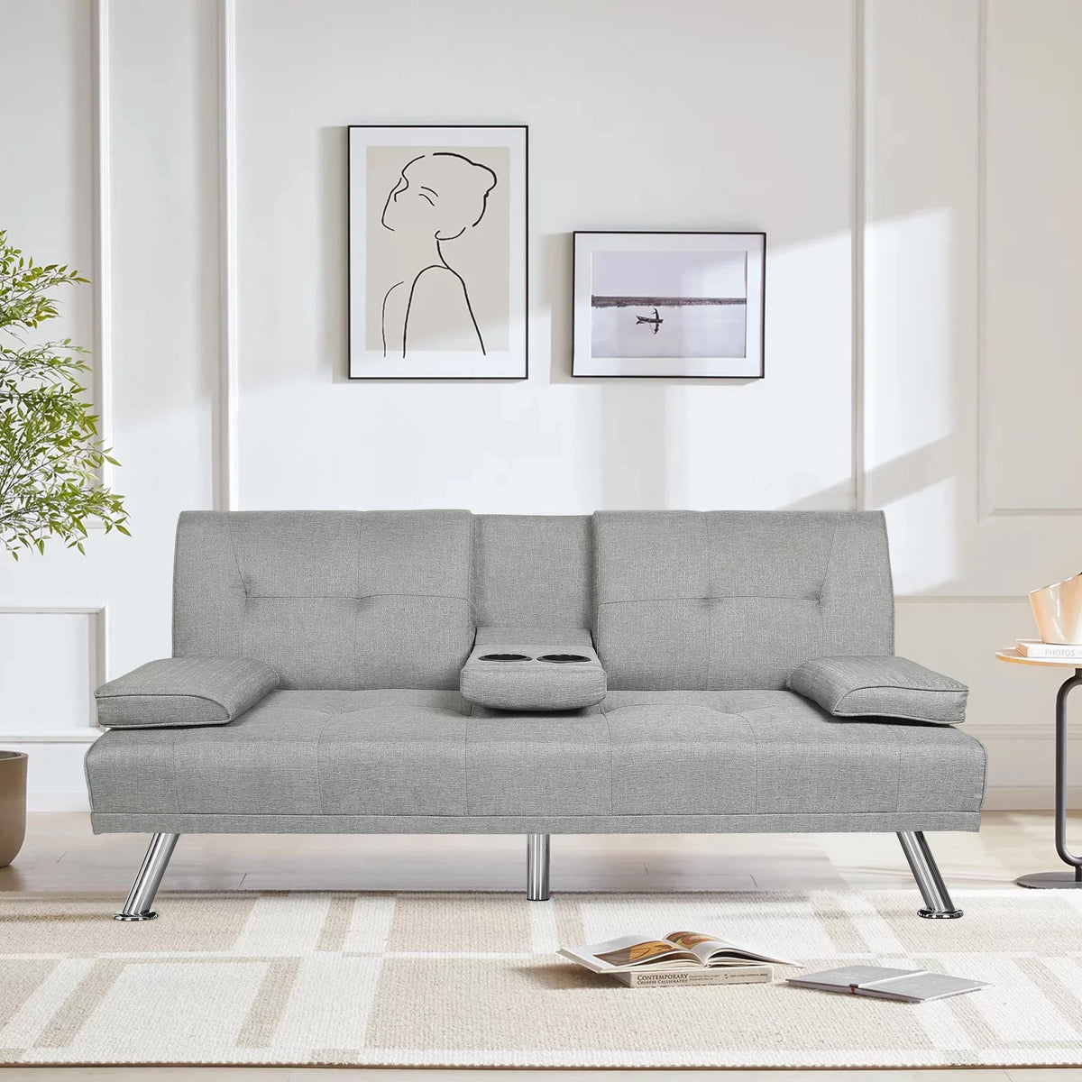Dark Gray Linen Convertible Futon Sofa J9424