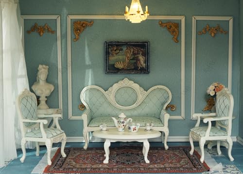 Victorian Dollhouse Furniture Set, 1/12 Scale 8pcs White & Green G614