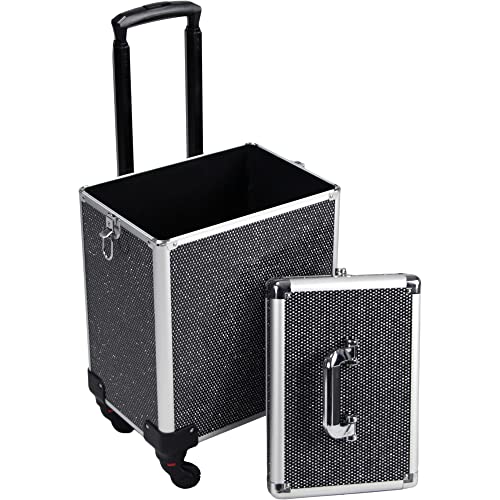 Silver Aluminum Rolling Makeup Train Case with 4 Removable Wheels Y65044