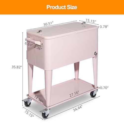 80 Quart Rolling Ice Chest on Wheels Drink Cooler Cart with Shelf J93118